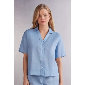 Intimissimi Camicia Manica Corta in Tela di Lino Donna Azzurro Taglia L