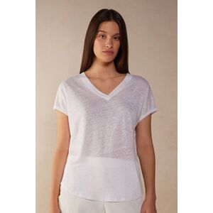 Intimissimi Maglia Manica Corta con Scollo a V in Lino Donna Bianco Taglia S