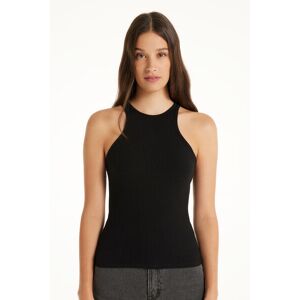 Tezenis Canotta Spalla Larga con Scollo Americana Cotone Costine Donna Nero Tamaño M