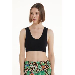 Tezenis Top Cortissimo Scollo V in Cotone a Costine Donna Nero Tamaño L