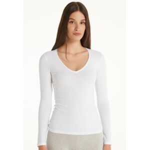 Tezenis Maglia Manica Lunga Scollo a V in Cotone Elasticizzato Donna Bianco Tamaño XL