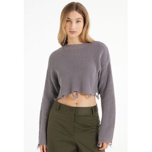 Tezenis Maglia Corta a Maniche Lunghe con Strappi a Costine Donna Grigio Tamaño M