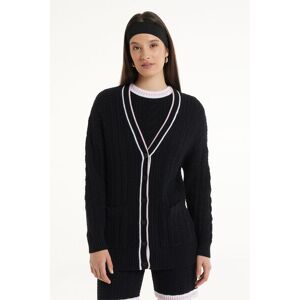 Tezenis Cardigan Lungo Manica Lunga Treccia con Tasche Donna Nero Tamaño S