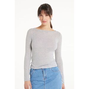 Tezenis Maglia Manica Lunga Scollo Barchetta Viscosa Ultraleggera a Costine Donna Grigio Tamaño L