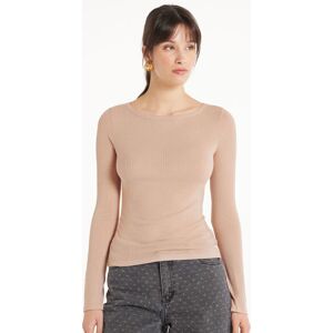 Tezenis Maglia Manica Lunga Scollo Barchetta Viscosa Ultraleggera a Costine Donna Naturale Tamaño M