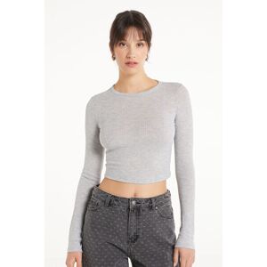 Tezenis Maglia Corta a Manica Lunga Viscosa Ultraleggera a Costine Donna Grigio Tamaño L