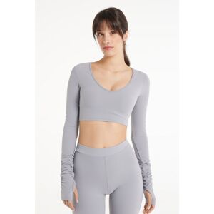 Tezenis Top Corto Scollo a Cuore Maniche Lunghe in Microfibra Morbida Donna Grigio Tamaño M