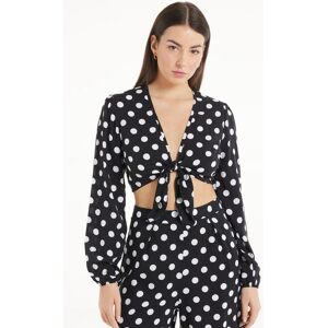 Tezenis Crop Top Manica Lunga in Viscosa con Nodo Donna Nero Tamaño L