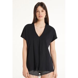 Tezenis T-Shirt Scollo a V con Pince in Cotone Donna Nero Tamaño L