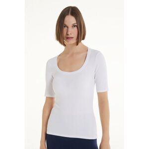 Tezenis T-Shirt Scollo Madonna in Cotone a Costine Donna Bianco Tamaño L