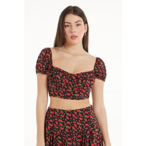 Tezenis Crop Top in Tela Viscosa Plissettato Donna Nero Tamaño M