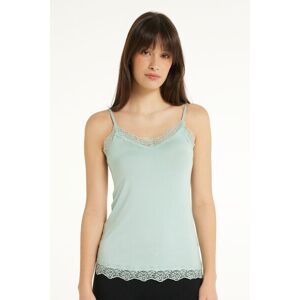 Tezenis Canotta Spalline Sottili Scollo a V in Viscosa con Pizzo Donna Verde Tamaño L