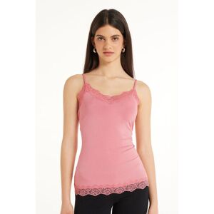 Tezenis Canotta Spalline Sottili Scollo a V in Viscosa con Pizzo Donna Rosa Chiaro Tamaño M