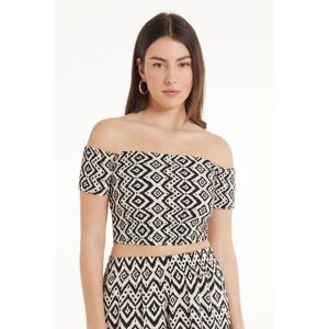 Tezenis Crop Top Mezza Manica Tela Di Viscosa Punto Smock Donna Nero Tamaño S