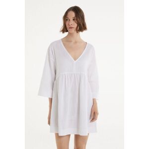 Tezenis Vestito Corto Ampio Manica 3/4 in 100% Cotone Super Leggero Donna Bianco Tamaño M