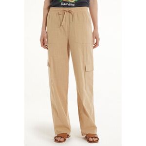 Tezenis Pantaloni Lunghi in 100% Cotone Super Leggero con Tasche Cargo Donna Naturale Tamaño S