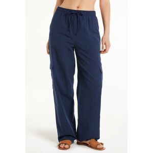 Tezenis Pantaloni Lunghi in 100% Cotone Super Leggero con Tasche Cargo Donna Blu Tamaño S