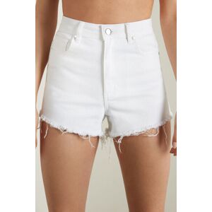 Tezenis Short Alto in Denim Sfrangiato Donna Bianco Tamaño S