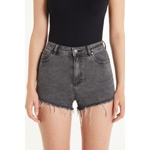 Tezenis Short Alto in Denim Sfrangiato Donna Nero Tamaño L