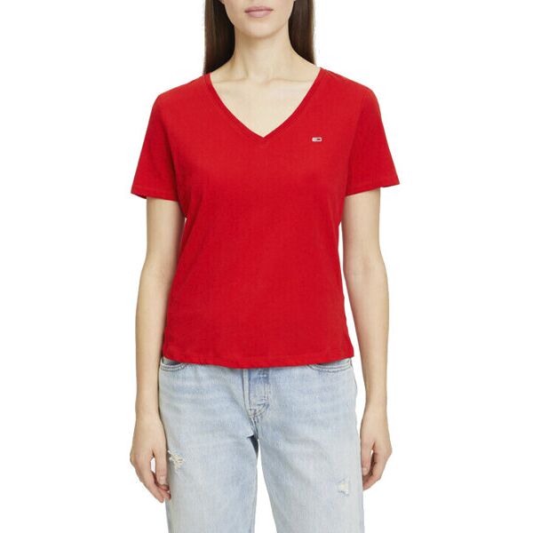 tommy jeans slim soft v neck - t-shirt - donna red s