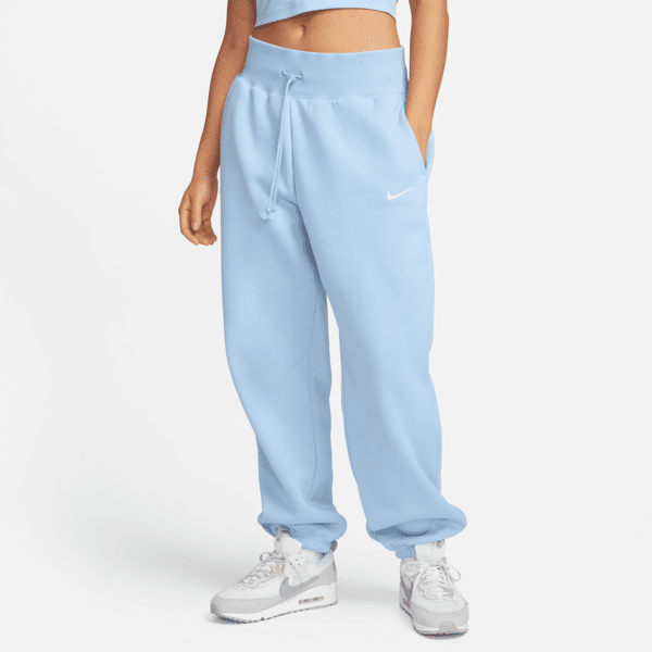 nike pantaloni tuta oversize a vita alta  sportswear phoenix fleece – donna - blu