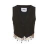 MSGM Gilet Crop In Misto Lino Con Perline Nero 36 - 38 - 40 - 42 - 44