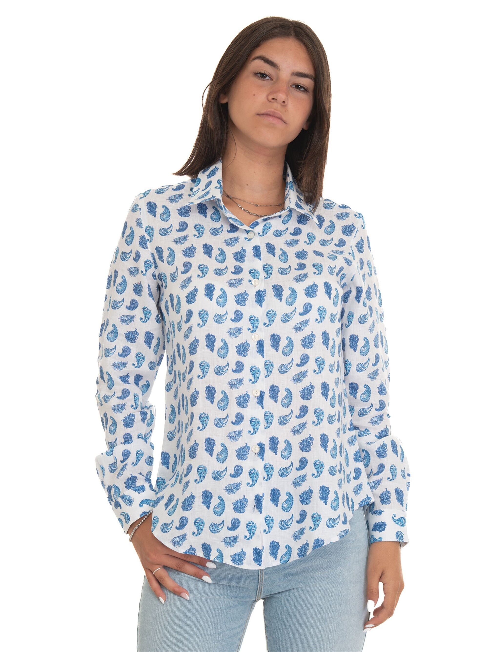 Vincenzo De Lauziers Camicia in lino Bianco-azzurro Donna XL