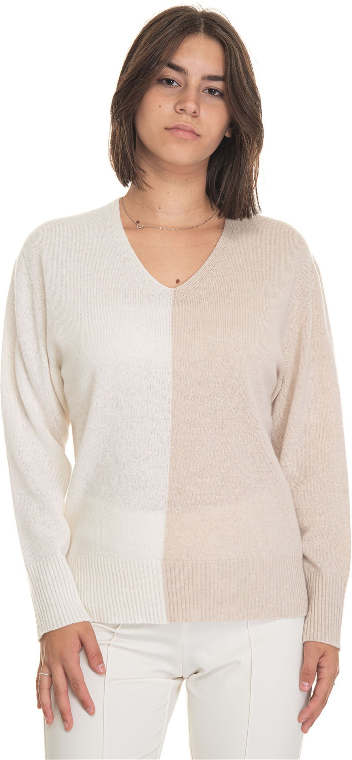 Quality First Maglia in lana Bianco-beige Donna S