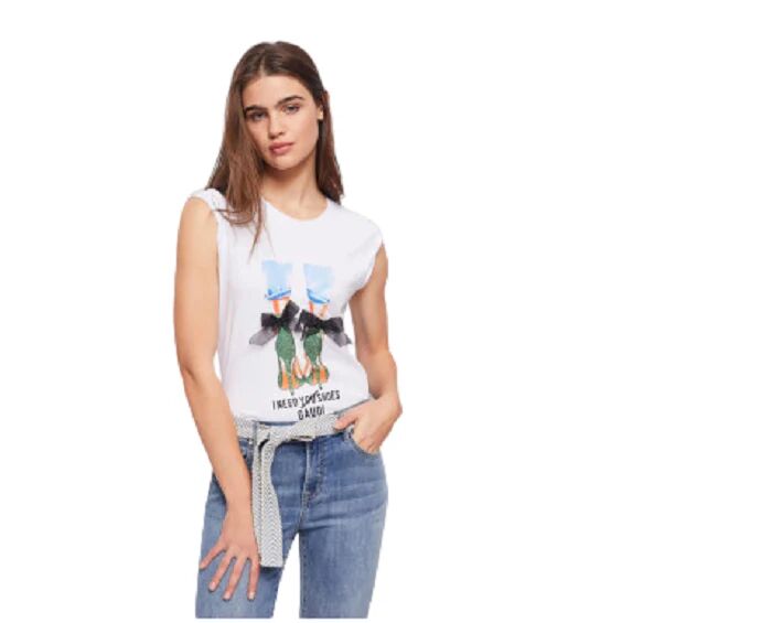 Gaudi T-Shirt Donna Smanicata Art. 311bd64046 P-E 23 Colore Foto Misura A Scelta FANCY WHITE