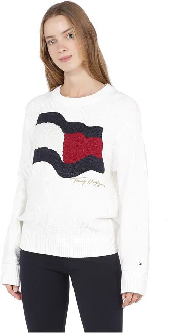 TOMMY HILFIGER Maglione Donna Art Ww0ww30860 Ybl Colore Bianco Misura A Scelta BIANCO