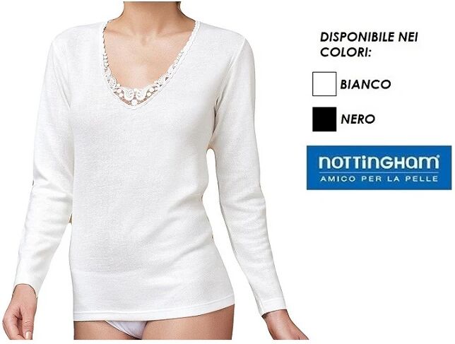 NOTTINGHAM T-Shirt Donna Con Pizzo In Lana/cotone Art. Tl18w Col. E Mis. A Scelta BIANCO 6