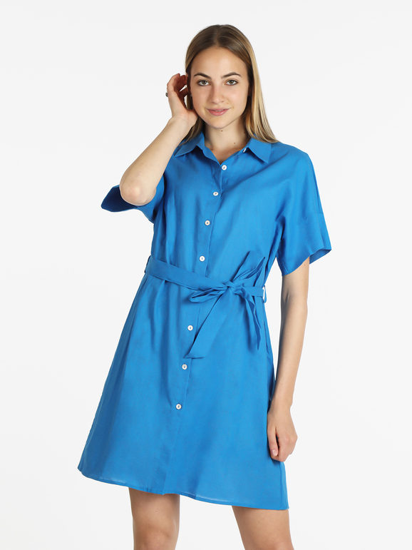 Sweet Abito a camicia in cotone maniche corte Vestiti donna Blu taglia S