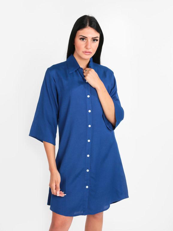 Positano Abito camicia misto lino con bottoni Vestiti donna Blu taglia L/XL