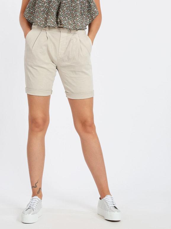 Solada Bermuda donna in cotone vita alta Shorts donna Beige taglia XS