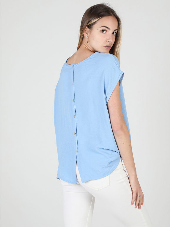 hdl milano Blusa donna a maniche corte con bottoni dietro Bluse donna Blu taglia Unica