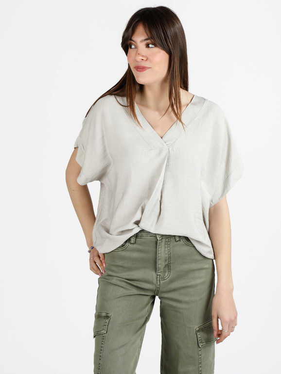 Solada Blusa donna a maniche corte con scollo a V Bluse donna Beige taglia Unica