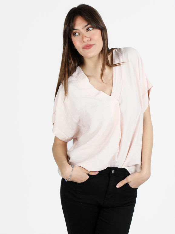 Solada Blusa donna a maniche corte con scollo a V Bluse donna Rosa taglia Unica