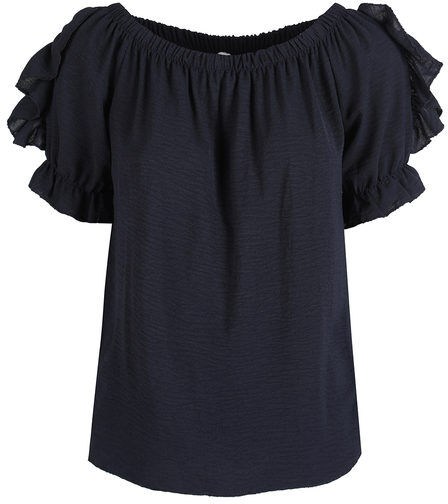 hdl milano Blusa donna a maniche corte con volant Bluse donna Blu taglia Unica