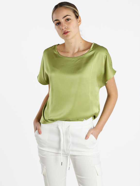 Sweet Blusa donna a maniche corte effetto raso Bluse donna Verde taglia L