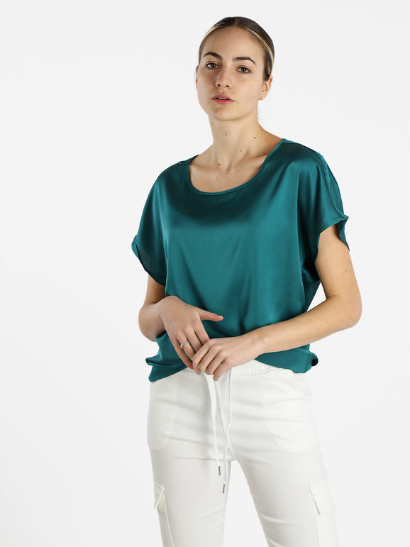 Sweet Blusa donna a maniche corte effetto raso Bluse donna Verde taglia L