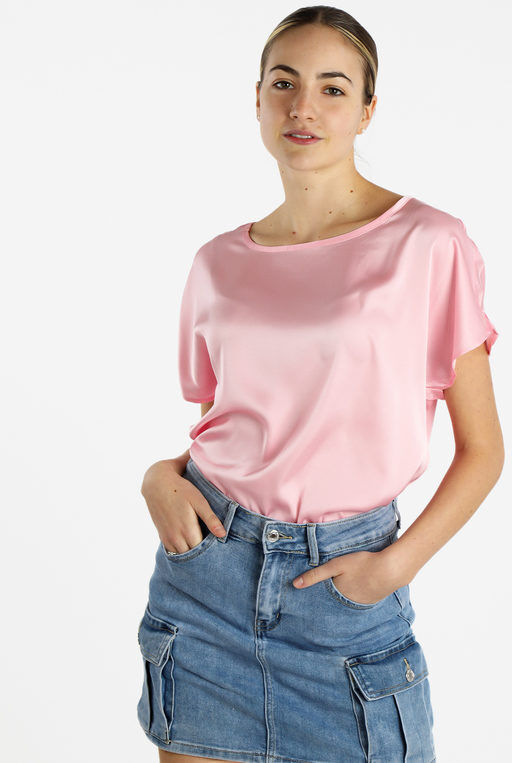 Sweet Blusa donna a maniche corte effetto raso Bluse donna Rosa taglia M