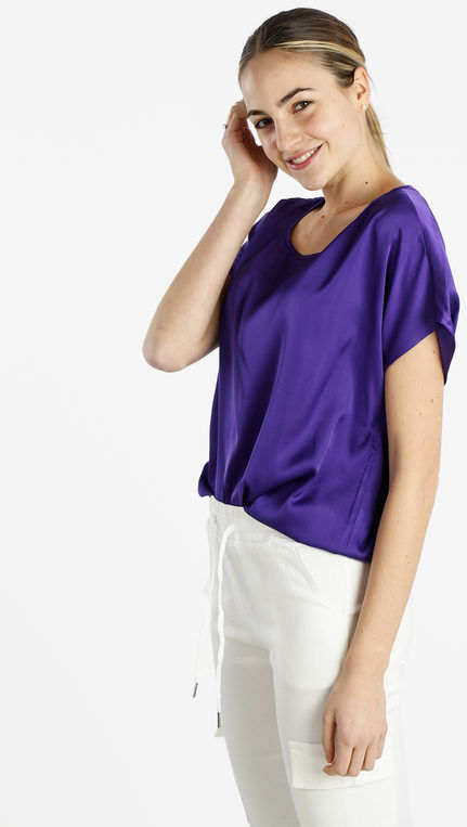 Sweet Blusa donna a maniche corte effetto raso Bluse donna Viola taglia M