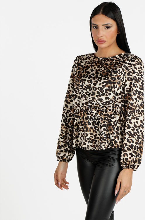 Solada Blusa donna a maniche lunghe con stampa animalier Bluse donna Beige taglia Unica