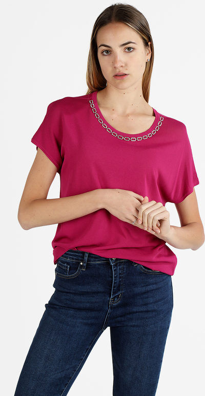 Coveri Blusa donna con girocollo di strass Bluse donna Fucsia taglia L