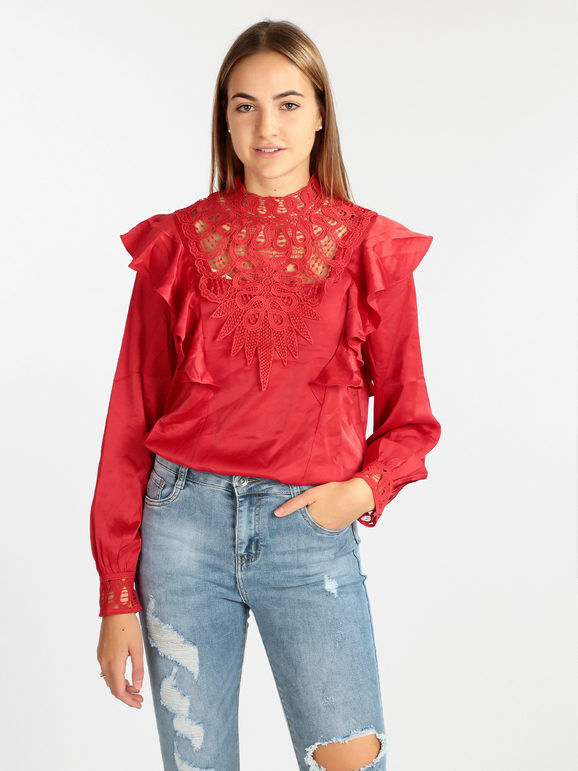 elsa m. Blusa donna con inserti in macramè Bluse donna Rosso taglia M/L