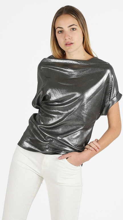 My Style Blusa donna con scollo a cascata effetto metallizzato Bluse donna Nero taglia Unica