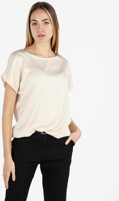 floria Blusa donna effetto raso a maniche corte Bluse donna Beige taglia Unica