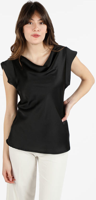 Daystar Blusa donna effetto raso con scollo a cascata Bluse donna Nero taglia Unica