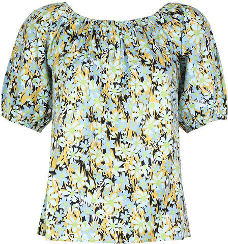 Sweet Blusa donna in cotone a fiori manica corta Bluse donna Blu taglia L/XL