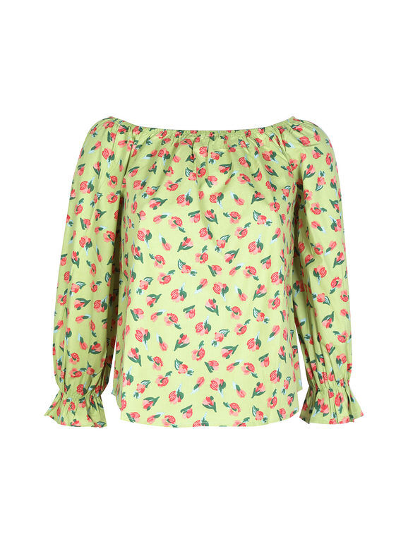 Sweet Blusa donna in cotone a fiori manica lunga Bluse donna Verde taglia M